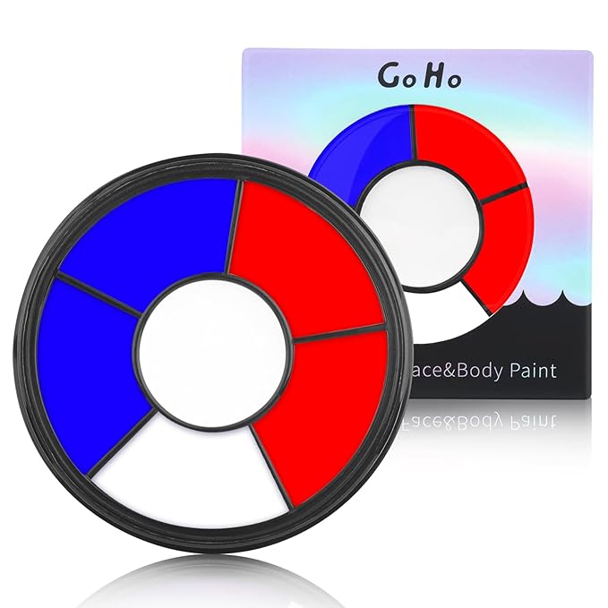 Go Ho Red White and Blue Face Paint Palette,Washable Patriotic 4th of July Face Body Paint,4th of July Accessories, Face Painting Kit for Independence Day Makeup