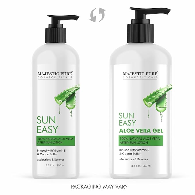 Majestic Pure Sun Easy Lotion with Vitamin E & Cocoa Butter | Nourishing & Moisturizing | Quick Absorbing, Lightweight & Non Greasy | For All Skin Types | For Women & Men | 8.5 Fl Oz