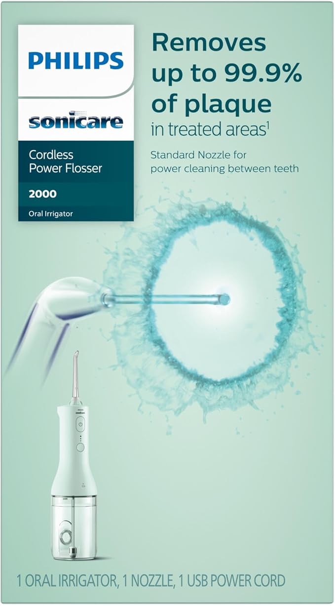 Philips Sonicare Water Flosser Cordless – Rechargeable Power Dental Waterflosser for Teeth, Portable Oral Irrigator with 3 Intensity Settings, 360° Rotating Nozzle – (Mint)