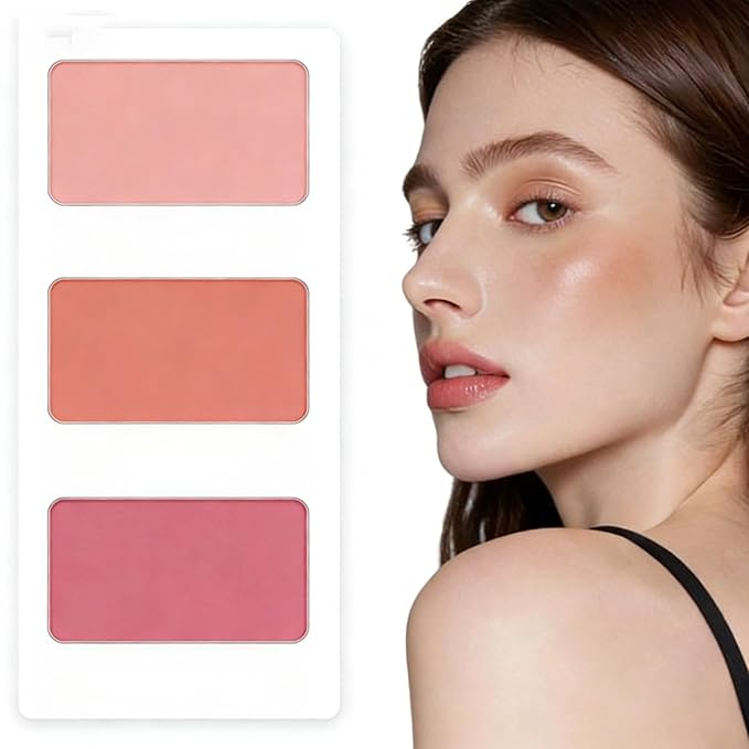 3 Boxes, Makeup Set Kit, Lazy Blush, Powder Blush 3 Color Set, Face Blushes Makeup for Cheeks, Lightweight, Smooth, Vegan & Cruelty-Free, Coral Red-Peach Color-Autumn Berry (2Set)