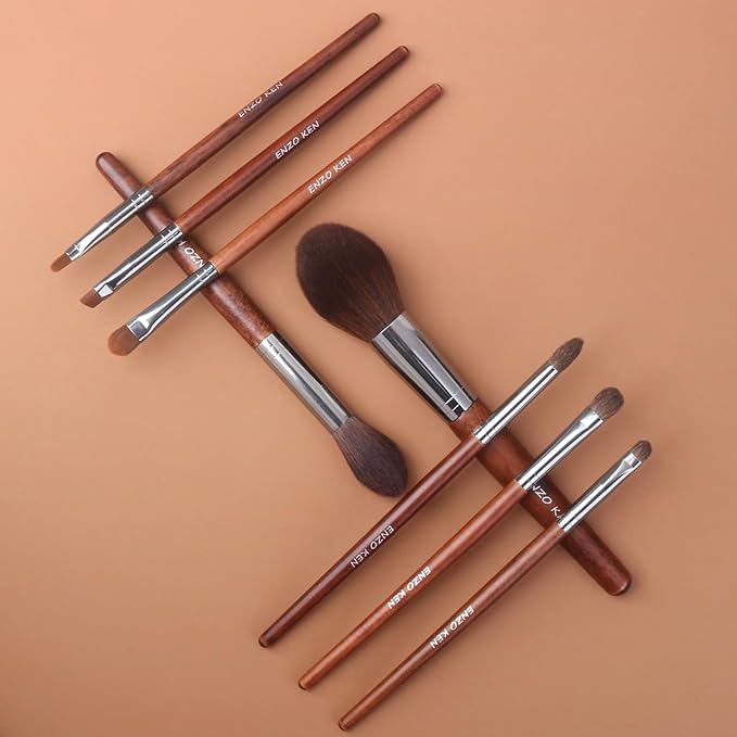 ENZO KEN Walnut Makeup Brushes Set Professional, Natural Pony Hair Makeup Brush Set with Case, Cosmetic Brushes Makeup Set, Natural Bristle Makeup Brushes, Natural Hair Make up Brush Set Professional.