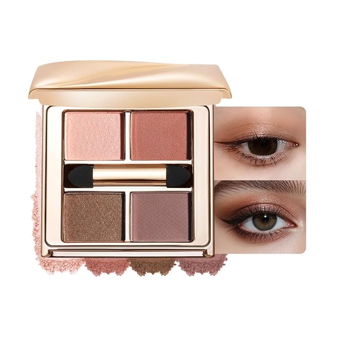 Warm Neutral Brown Eyeshadow Palette, 4 Matte & Shimmer Shades for Natural Everyday Eye Makeup — Blendable Caramel Mocha High Pigment Long-Lasting Crease-Resistant Soft Glam Eye Shadow Kit