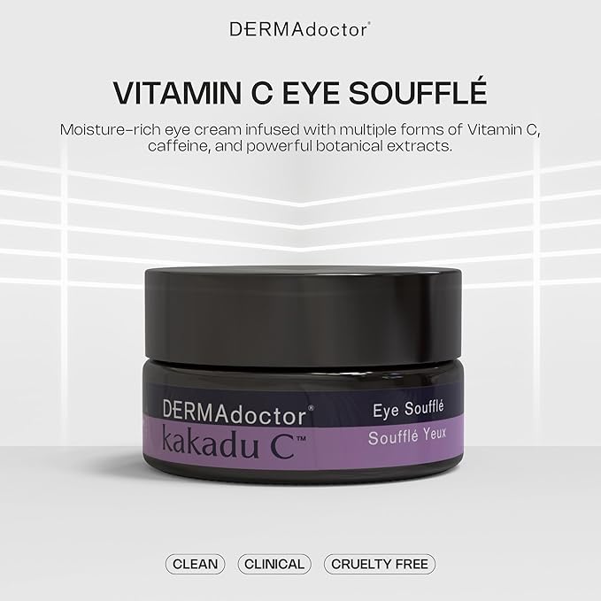 DERMAdoctor Vitamin C Eye Cream with Vitamin E – Caffeine Under Eye Cream for Dark Circles, Puffiness, Bags, Eye Fatigue, Wrinkles & Dehydration, Anti-Aging Eye Moisturizer Soufflé - 0.5 Fl oz