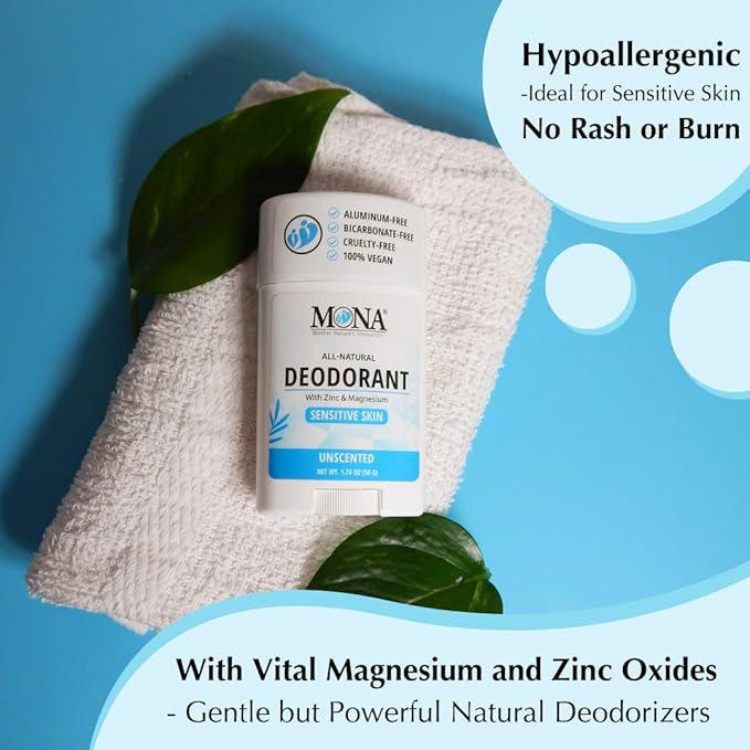 MONA BRANDS All Natural Deodorant For Women & Men | For Sensitive Skin | No Aluminum or Baking Soda | (UNSCENTED 1.76 Oz)