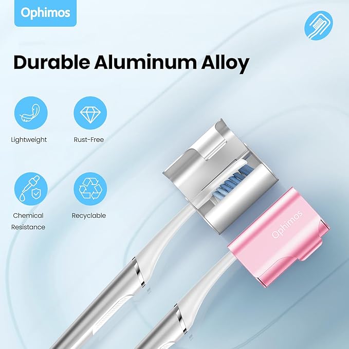 Aluminum Alloy Toothbrush Head Cover/Cap/Protector Case,Travel Toothbrush Covers Long-lasting Toothbrush Head Caps for Most Electric/Manual Brushes, 2 Count -Silver+Pink