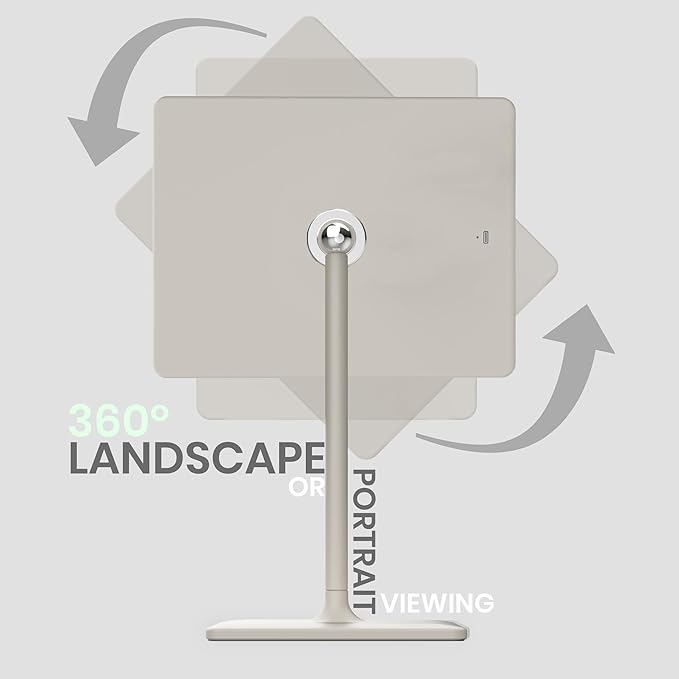 LUNA London Orbit LED Vanity Mirror with Lights, 7X/1X Magnification, Dimmable & USB-C Rechargeable Tabletop Mirror - Soft Stone