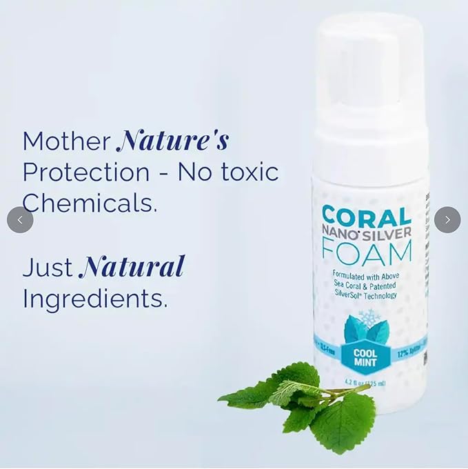 Coral Nano Silver Foaming Toothpaste – Fluoride Free Natural Remineralizing Tooth Foam – Whitening, SLS & Glycerin Free with Xylitol & Coral Calcium – Mint Flavor (4oz, 3-Month Supply)