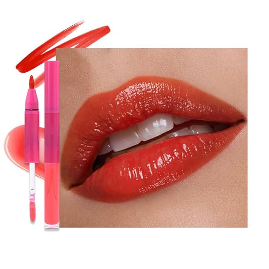 evpct Bright Red Matte Liquid Lipstick Lip Liner Set with Moisturize Lip Oil, 2 in 1 Lipgloss Tints Lipstick Long Lasting Makeup for Women, High Pigmented Lips Stain 24hr Original Smudge Proof labial