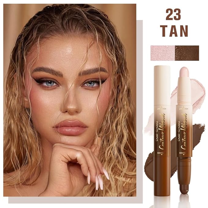 evpct Darker Nude & Light Pink Cream Foundation Stick Face Body Makeup Dual Ended, no Transfer Waterproof 2 in 1 Cream Concealer Stick Contouring Makeup, Nose Contour Bronzer Sticks Face Highlighter