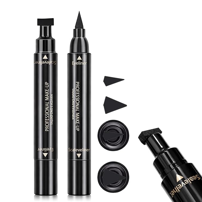 Erinde Winged Eyeliner Stamp - 2 Pens, Waterproof Liquid Eye Liner & Stamp for Perfect Cat Eye, Smudge-Proof Cat Eye Liner Cat Stencil Tool, Quick & Easy Black Wingliner
