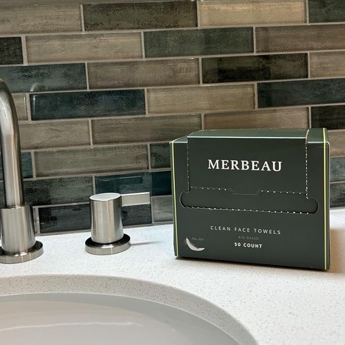 Merbeau Clean Facial Towels for Sensitive Skin, 100% USDA Biobased Face Towels, 50 Count, Ultra Soft, Makeup Remover Dry Wipes, Cotton