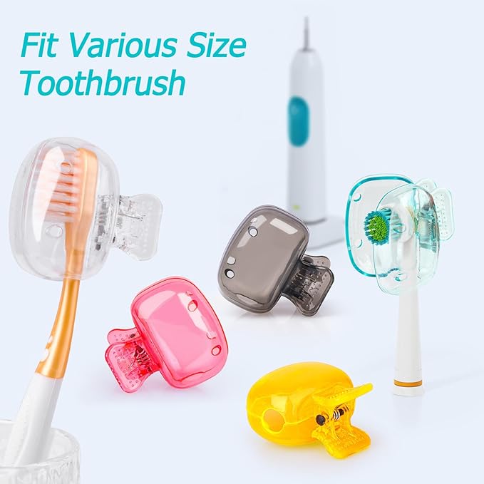 6 Pack Toothbrush Covers Portable Toothbrush Protector Coverings Clips Travel Protector Plastic Brush Pod Protection Clip Case Tooth Brush Covers for Kids Bathroom Home Travel Supplies