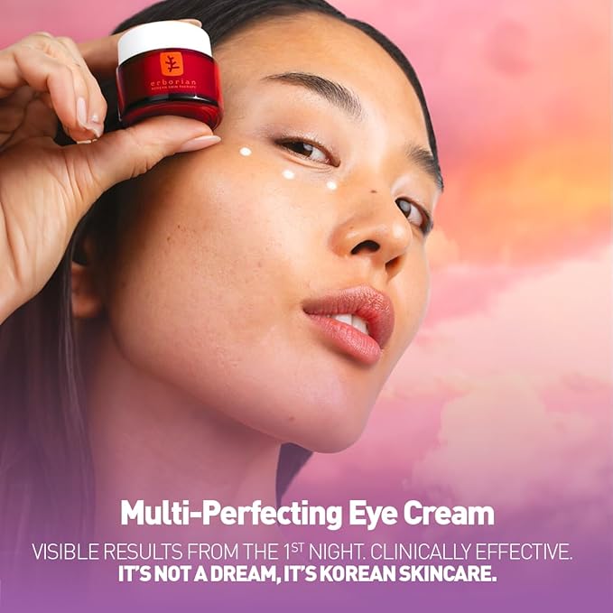Erborian Skin Therapy Eye Cream, Multi-Perfecting Anti-Aging, Illuminates, De-Puffs, Firms, Hydrates With Caffiene, Lightweight, Korean Skincare, 15mL
