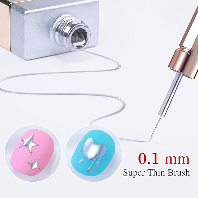 Double Rhythm 15 Ml Metallic Gel Liner Nail Art Gel Bronze Mirror Chrome Painted Drawing Stripper 3D Effect Gel Polish (Chrome Silver-L1009)