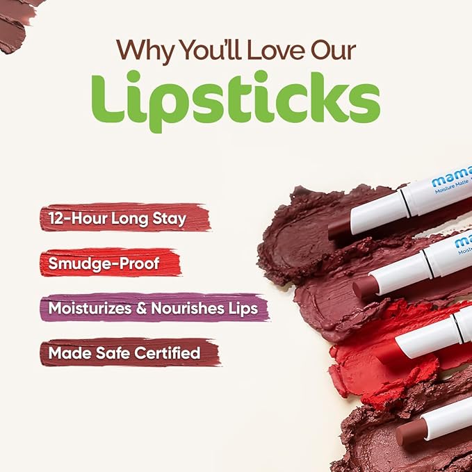 MAMAEARTH Moisture Matte Long Stay Lipstick with Avocado & Vitamin E 0.07 Oz/2g