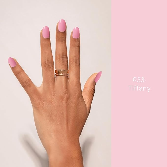 Semi Cured Gel Nail Strips - NAILOG 20 Pcs Pink Gel Nail Stickers Extra Long Nail Wraps with Glossy Gel Finishing for Spring Summer, Tiffany