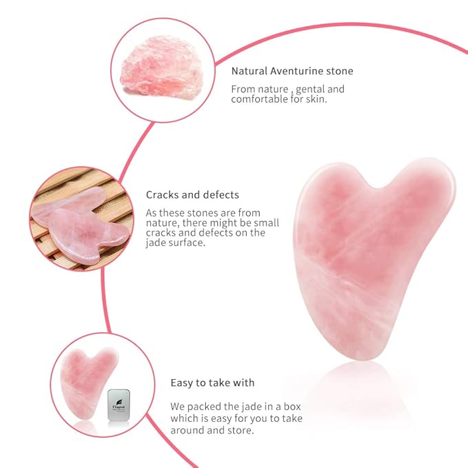 Flagest Gua Sha Rose Quartz Massage Tool, Facial Tool for Scraping and SPA Acupuncture Therapy, Heart Shape Trigger Point Treatment on Face (Rose Quartz)