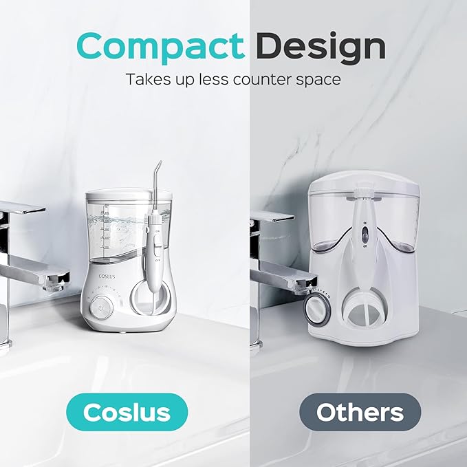 COSLUS Electric Water Flosser for Teeth: Professional Dental Pick for Orthodontic, Sensitive Gums, Braces - 12 Pressure Settings & 5 Multi-Functional Tips for Multiple Users, Home Use, White