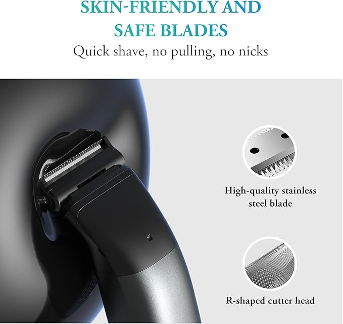 Body Hair Trimmer for Men - 6.0 Upgraded Electric Beard Trimmer, Christmas Gift 2-in-1 Dual-Head Shaver & Body Groomer for Face IPX6 Wet/Dry Use Groin & Ball Hair Painless Electric Razor Black