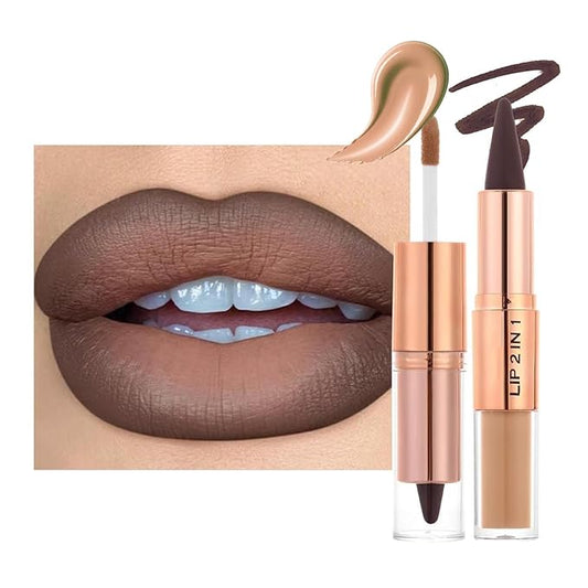 Lip Liner Matte Lipstick Gloss Lip Combo Sets Kit ,Nude Brown Lip Liner and Liquid Lipstick Set, lip combo sets for black women, High Pigmented Long Lasting Lipstick Waterproof Lip Combo (#1)