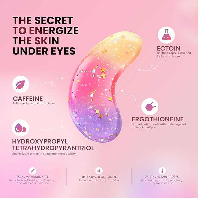 AILEORY Under Eye Patches (24 Pairs) - Tri-color Glitter Eye Gel Pads for Dark Circles, Puffy Eyes, Under eye Bags, Wrinkles | Natural Collagen Under Eye Mask Patches, Valentines Day Gift for Her