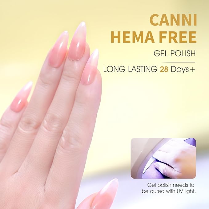 CANNI Nude Pink Gel Nail Polish, 1Pcs Translucent Jelly Gel Polish Color High Gloss Soak Off U V Nail Manicure Salon DIY