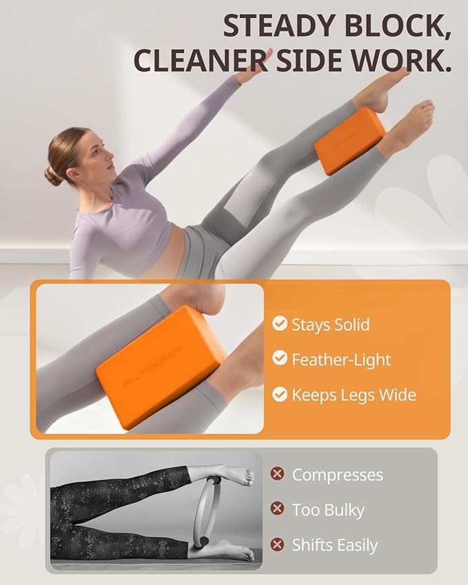 Trideer Yoga Blocks 2 Pack, Soft Non-Slip Foam Blocks with Beveled Edges for Alignment and Stretching in Yoga, Pilates, and Dance - Supportive, Lightweight, Odor Resistant, Latex-Free