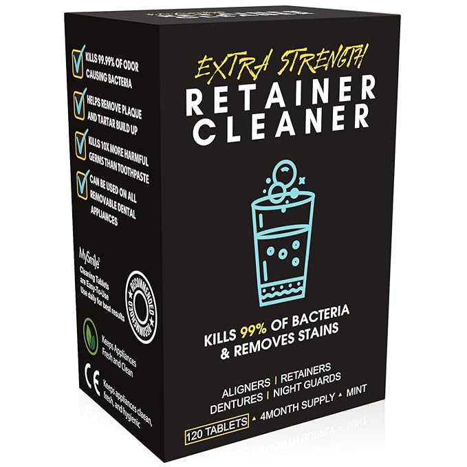 MySmile Retainer Cleaner Tablets - 120 Tabs (4 Months Supply) - Fresh in 3 Minutes - Denture Cleaning Tablets for Removes Plaque, Odors, Stains from Aligner, Invisalign, Mouth Guard, Night Guard