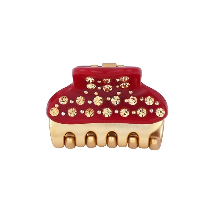 1.2" Mini Clover Claw Clips for Girls Kids - 18K Gold Plated Small Red Hair Clips for Side Bangs & Braids, Rhinestone Hair Accessories for Fine Hair, Cute Birthday Gift for Daughter