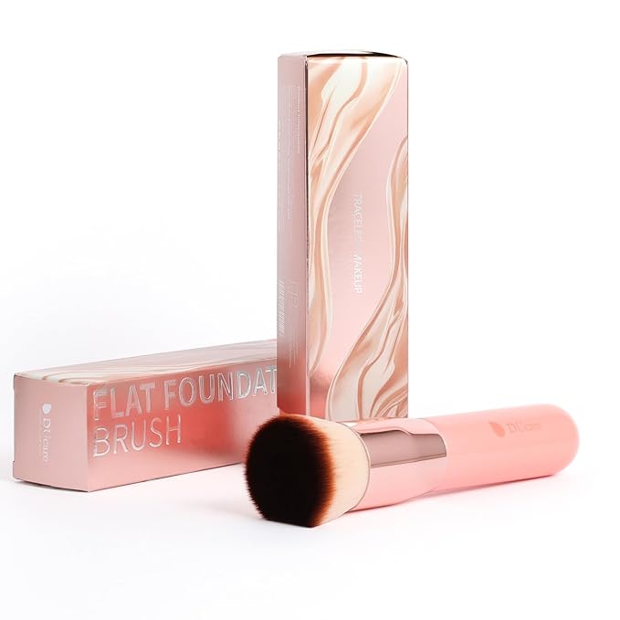 DUcare Flat Top Kabuki Foundation Brush - Premium Makeup Brush for Liquid, Cream, and Powder - Buffing, Blending, and Face,Pink