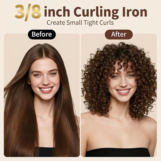 3/8 Inch Small Curling Iron Wand for Short & Long Hair, Ceramic Small Barrel Curling Iron 9mm Thin Curling Wand for Tight Curls with 5 Adjustable Temperature, Heat Resistant Glove Included