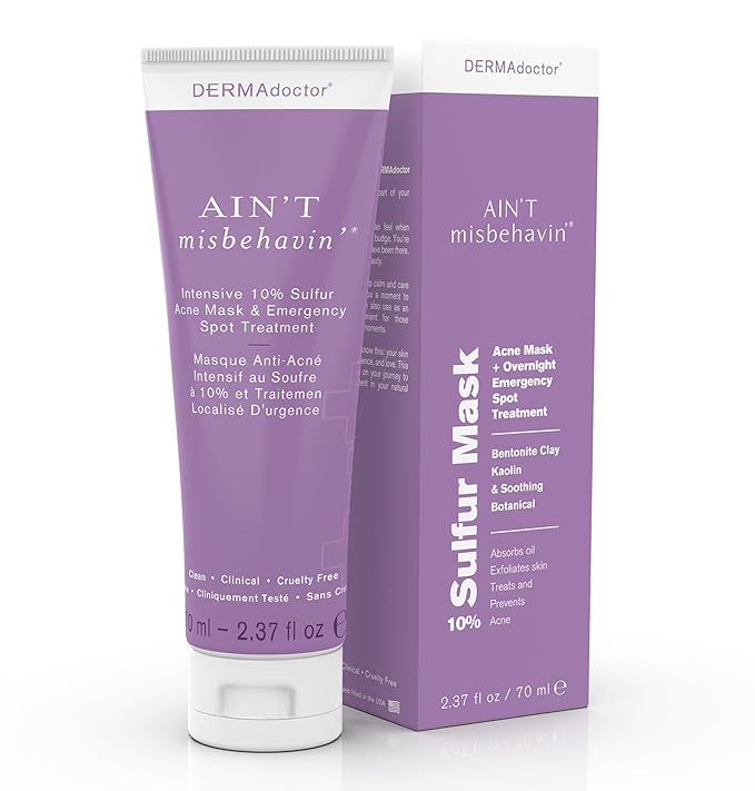 DERMAdoctor Ain’t Misbehavin’ 10% Sulfur Acne Mask, Oil-Absorbing Facial Treatment, 2.3 fl oz
