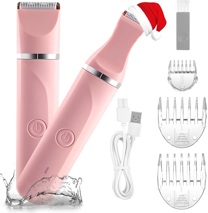 Bikini Trimmer for Women,Rechargeable Ladies Bikini Hair Trimmer Removal with Snap-in Ceramic Blades IP7X Washable Head,Pink