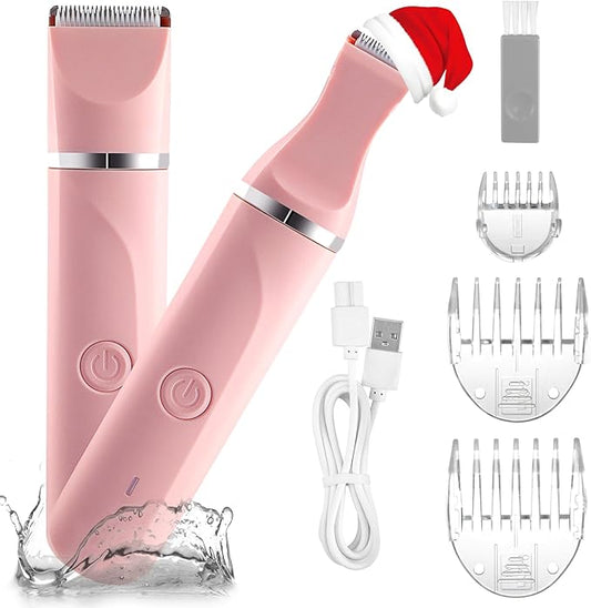 Bikini Trimmer for Women,Rechargeable Ladies Bikini Hair Trimmer Removal with Snap-in Ceramic Blades IP7X Washable Head,Pink