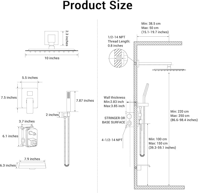 IUERASD Rain Shower Faucet Set Wall Mounted Rainfall with Tub Spout Shower Head System Rough-in Valve Body and Trim Included Oil Rubbed Bronze (10 Inches)