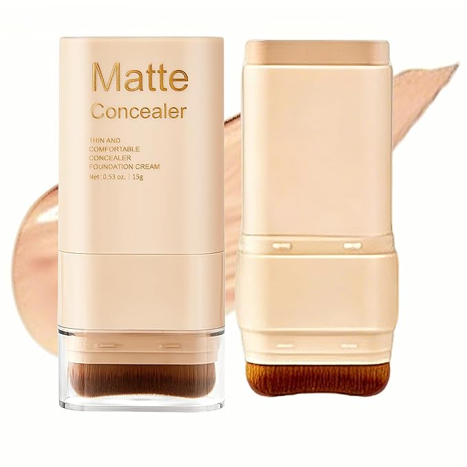 Matte Concealer Foundation Stick with Brush, Serum-Infused Tinted Moisturizer & Skin Tint, Lightweight Hydrating Concealer & Contour, Sheer-to-Medium Radiant Dewy Coverage, All Skin Types (02#)