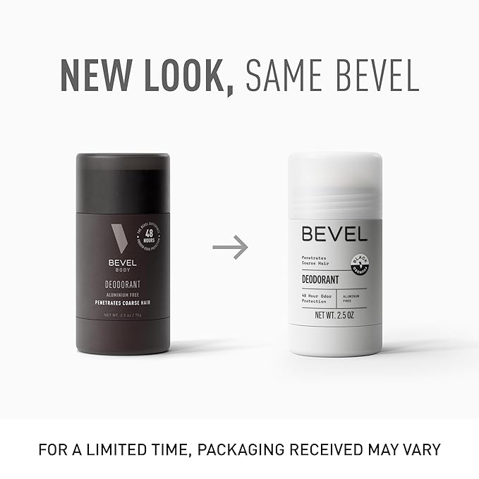 Bevel Deodorant for Men with Coconut Oil and Shea Butter, Aluminum Free, No Streaks, 48 Hour Protection, 2.5 Oz (Packaging May Vary) (Pack of 2)