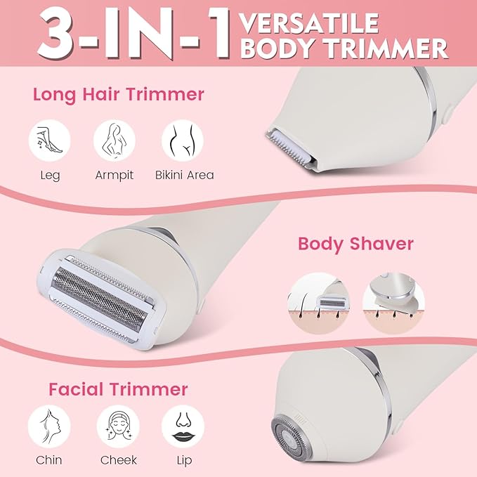 Electric Razor Bikini Trimmer for Women Rechargeable Painless Shaver for Body Hair IPX7 Waterproof Cordless LED Display for Women Underarm Public Hairs