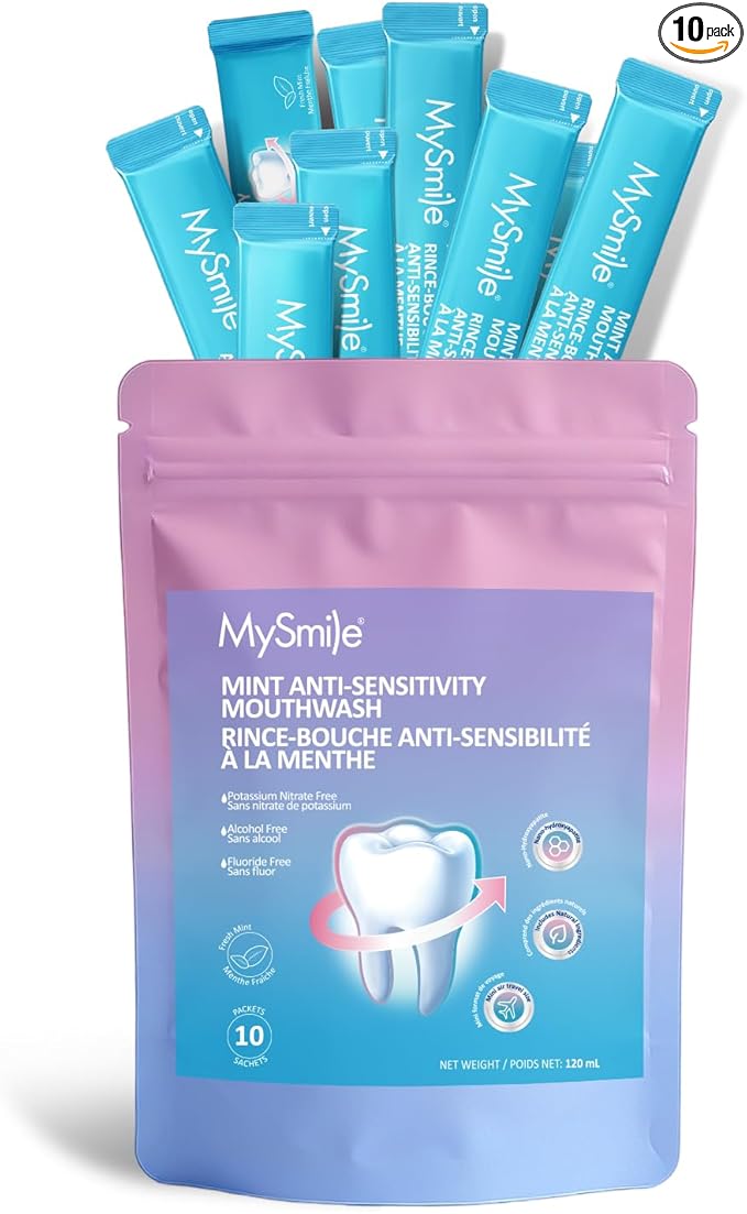 MySmile Mouthwash for Sensitive Teeth, Nano Hydroxyapatite Mouth Wash Travel Size, Fluoride Free Alcohol-Free Remineralizing (Anti-Sensitivity Mouthwash, 0.41 Fl Oz - Pack of 10 (Total 4.1 Fl Oz))
