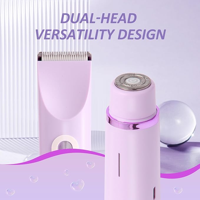 Bikini Trimmer for Women, 2-in-1 Electric Razor for Women, Cordless Electric Shaver Type-C with Cable, Bikini Trimmer for Body, Face, Underarm, Hypoallergenic, Wet & Dry Use, Waterproof