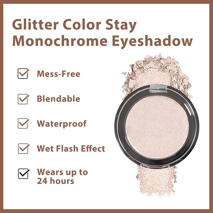 Champagne Shimmer Mini Eyeshadow Palette–Pearl Glow Eye Shadow for Inner Corner&Brow Bone, Soft Glam Nude Makeup, Long-Lasting Blendable Shimmer, Travel-Size Single Palette, Paleta de Sombras de Ojos