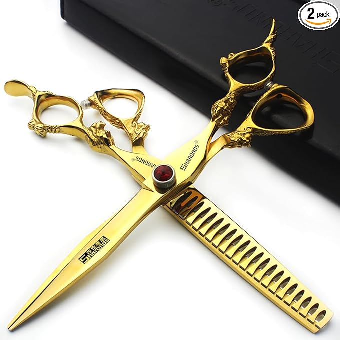 7" 7.5" 8"9" Professional Hairdressing Scissors Barber Salon Hair Cutting Dragon Shears (Large). (7 inch 2pc-E)