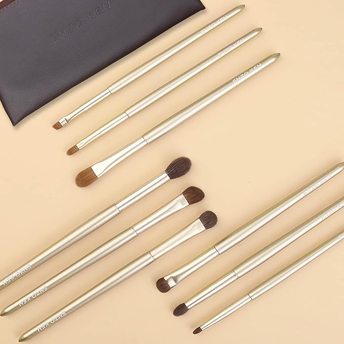 ENZO KEN Natural Goat Hair Eye Shadow Brush Set, Pony Hair Eyeshadow Brushes Set, Small Nose Contour Brush, Angled Eyeshadow Brush, Eyeshadow Blending Brush, Eye Makeup Brushes Set Professional - E200