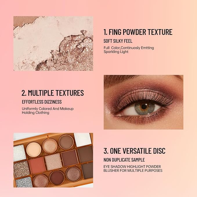 15 Color Neutral Nude Eyeshadow Palette Makeup – High Pigment Waterproof Matte & Shimmer Eyeshadow Palette, Long-Lasting Blendable, Pink, Brown, Rose Gold, Glitter Eye Makeup (01#, 1 Count)