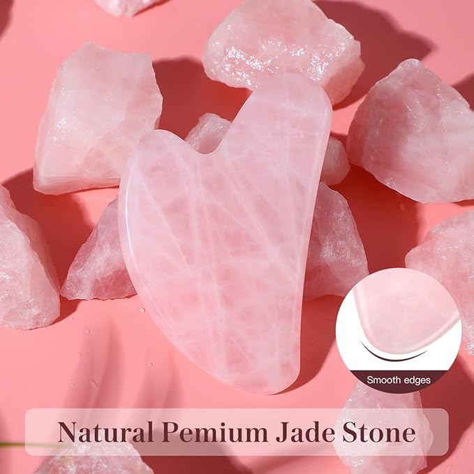 Rosenice Gua Sha Facial Tool: 2 Pcs Jade GuaSha Stone Massager for Women Face Sculpting, Puffiness Reduction, Jawline Definition