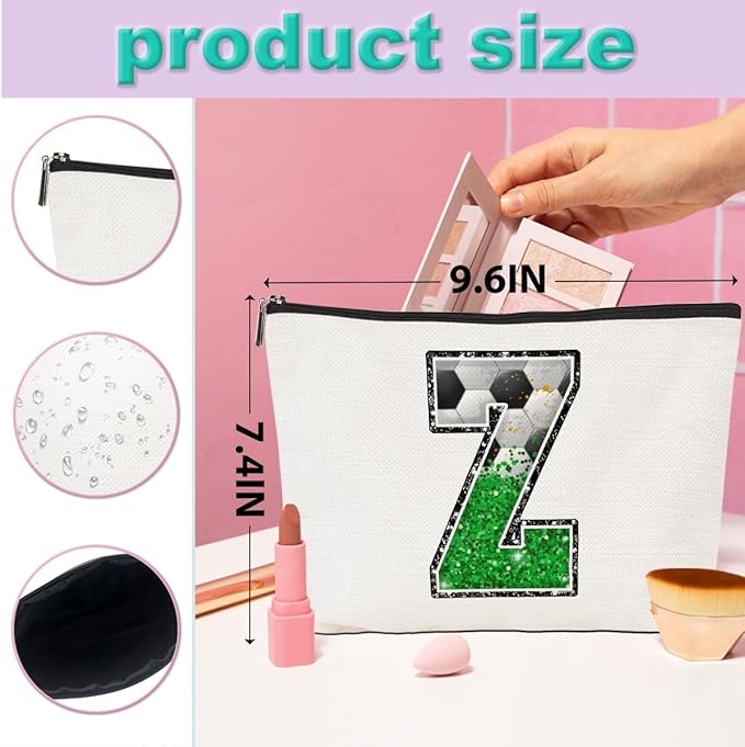 CQM Soccer Gifts Initial Makeup Bag Monogrammed Cosmetic Bag Letter Z Zipper Pouch Soccer Accessories for Girls Women Player Coaches Friend Stuff Graduation Birthday Gifts