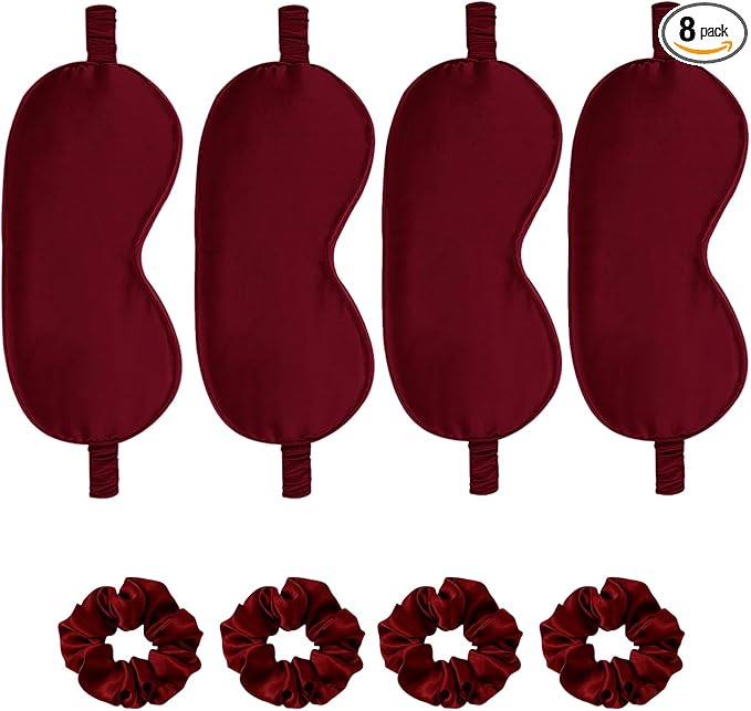 Satin Eye Mask 8Pcs Silk Sleep Masks Silky Blindfold Eyeshade Blackout Eyes Cover Scrunchies Hair Ties Travel Wedding Gifts
