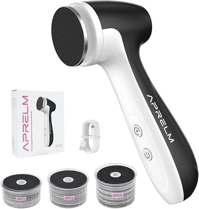 Rechargeable Electric Foot Callus Remover with 3-Sizes 120Pcs Sandpaper Discs, Professional 1000RPM 3-Speed Control Electric Foot File (E7 Black)