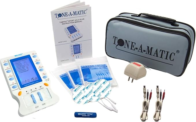 Electric Muscle Stimulator EMS TENS & Interferential Therapy Unit - 8 Programs, 12 Adhesive Electrodes TAMTEC Sport 2 Plus with TENS, EMS, ARP, IFC interferential Current, Microcurrent, Russian Stim