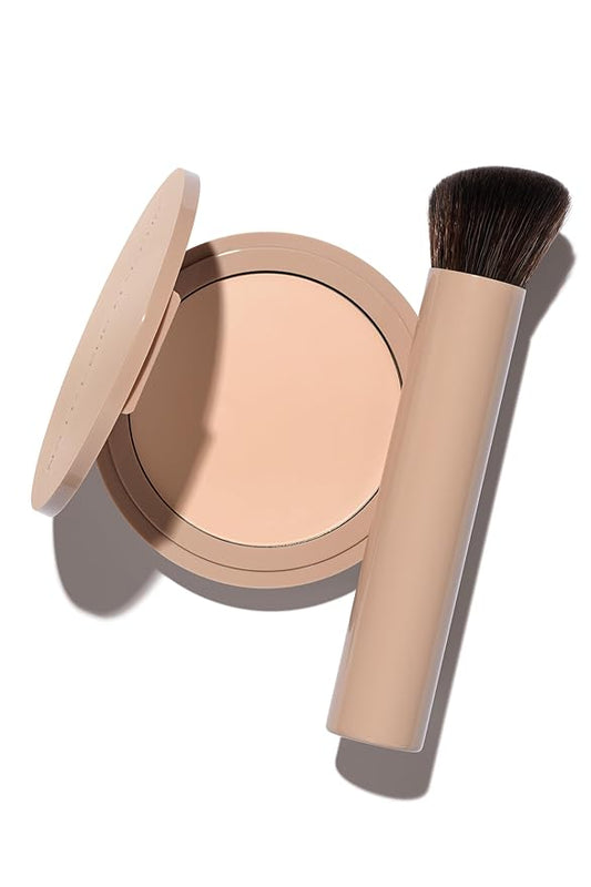 No Makeup Makeup Foundation + Brush Duo, Cream-Balm Formula Conceals, Corrects and Camouflages with Skin-Tone Adaptive Flexshade Technology, Buildable, Long-Lasting, Cruelty-Free, Vegan, Porcelain
